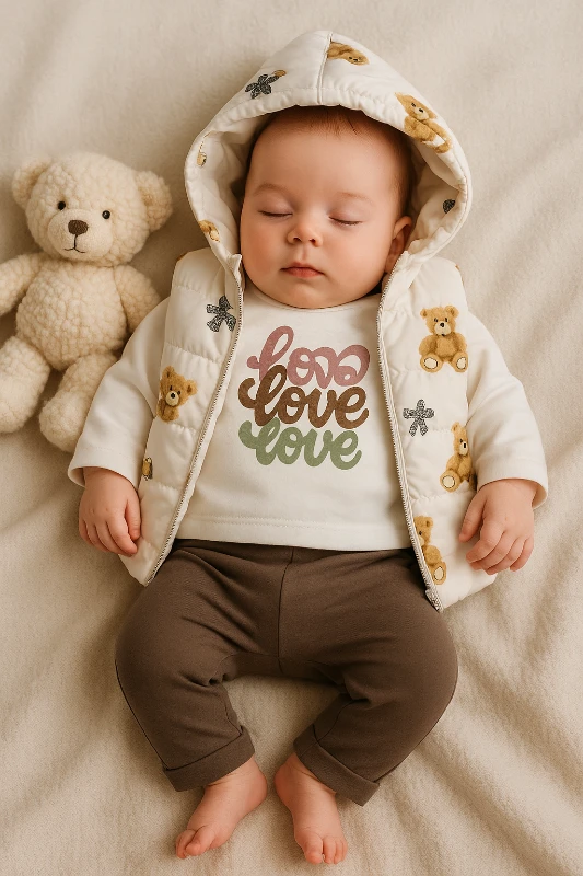 Şişme Yelekli Love Baskılı Badili 3’lü Bebek Takım