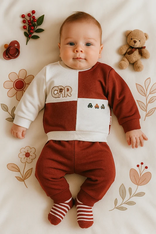 Car Nakışlı Omuzdan Çıtçıtlı 2’li Bebek Takım