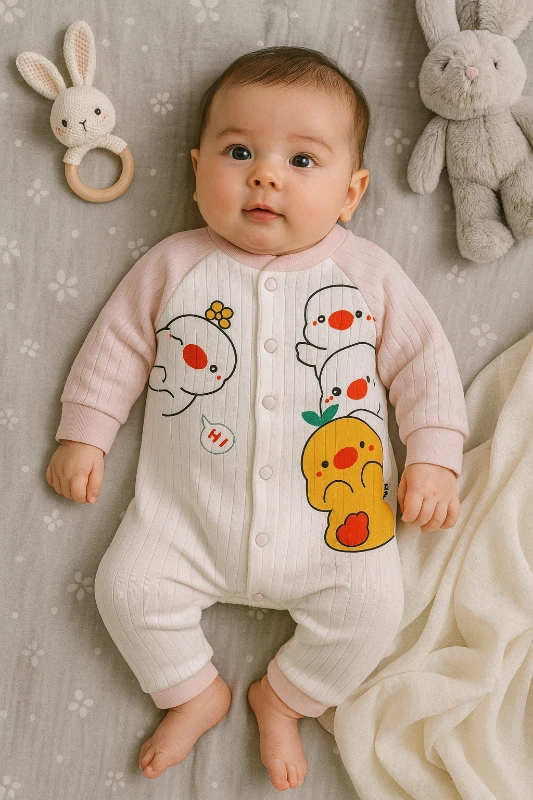 Hi Ördekler Baskılı Raporlu Kumaş Bebek Tulum