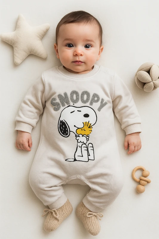 Snop Baskılı Alttan ve Omuzdan Çıtçıtlı Bebek Tulum