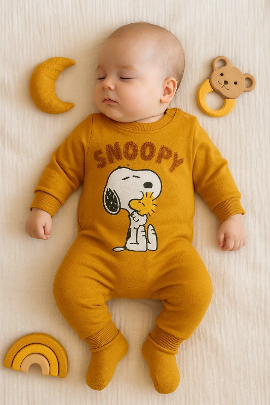 Snop Baskılı Alttan ve Omuzdan Çıtçıtlı Bebek Tulum